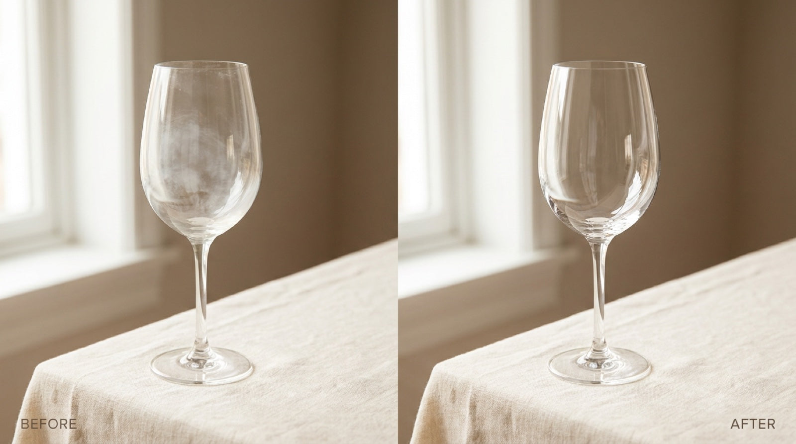 Crystal-clear wine glasses with no chemical residue